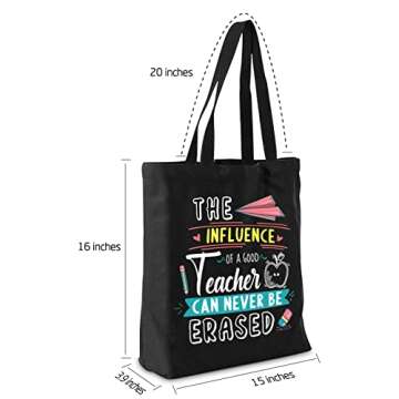 NANOOER Teacher Appreciation Gifts, Best Teacher Gifts Canvas Tote Bag Black with Inner Pocket for W...
