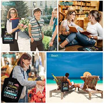 NANOOER Teacher Appreciation Gifts, Best Teacher Gifts Canvas Tote Bag Black with Inner Pocket for Women,Teacher Graduation Gifts Reusable Grocery Bag