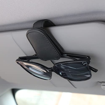 KIWEN Sunglasses Holders for Car Visor, Magnetic Leather Glasses Eyeglass Clip for Car, Ticket Card ...