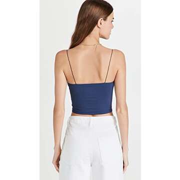 Free People Women's Seamless Skinny Strap Crop Cami, Navy