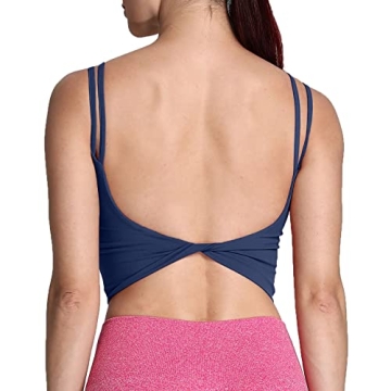 Aoxjox Women's Workout Sports Bras Fitness Padded Backless Yoga Crop Tank Top Twist Back Cami (Navy,...