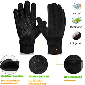 MOREOK Winter Gloves -10°F 3M Thinsulate Warm Gloves Bike Gloves Cycling Gloves for Driving/Cycling/Running/Hiking-Black-S