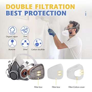 Reusable Respirator Face Cover with Filters - Half Facepiece Set with Active Cotton for Epoxy Resin,...