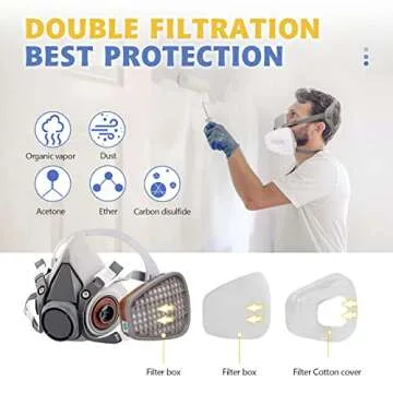 Reusable Respirator Face Cover with Filters - Half Facepiece Set with Active Cotton for Epoxy Resin,...