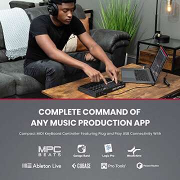 Akai MPK Mini MK3 MIDI Keyboard Controller + M-Audio SP2 Sustain Pedal, with MPC Beats and Software ...