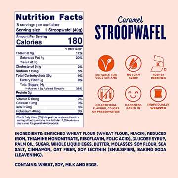 Belgian Boys Authentic Dutch Caramel Stroopwafels, Individually Wrapped Waffle Snacks, Non-GMO, Non-Artificial, No Preservatives, Vegetarian Friendly (8 Cookies per Box)