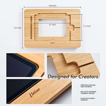 ELETIUO Upgraded Bamboo Wooden Drawing Ipad Holder with Pencil&Charger Cable Slot, Multi-Angle Adjus...