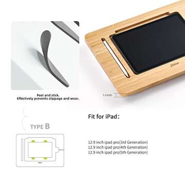 ELETIUO Upgraded Bamboo Wooden Drawing Ipad Holder with Pencil&Charger Cable Slot, Multi-Angle Adjustable Tablet Desktop,Foldable Portable Stand,Compatible with 12.9 inch ipad pro 3rd/4th/ 5th Gen