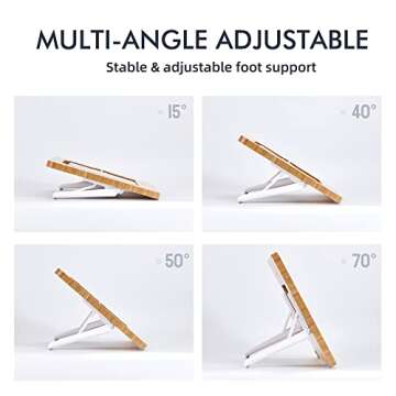 ELETIUO Upgraded Bamboo Wooden Drawing Ipad Holder with Pencil&Charger Cable Slot, Multi-Angle Adjustable Tablet Desktop,Foldable Portable Stand,Compatible with 12.9 inch ipad pro 3rd/4th/ 5th Gen