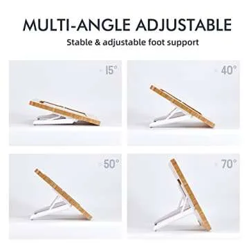 ELETIUO Upgraded Bamboo Wooden Drawing Ipad Holder with Pencil&Charger Cable Slot, Multi-Angle Adjustable Tablet Desktop,Foldable Portable Stand,Compatible with 12.9 inch ipad pro 3rd/4th/ 5th Gen