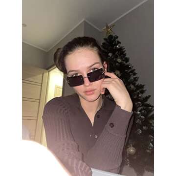 PORADAY Rectangle Sunglasses for Women Men Vintage Rimless Square Sun Glasses Candy Color (Black)