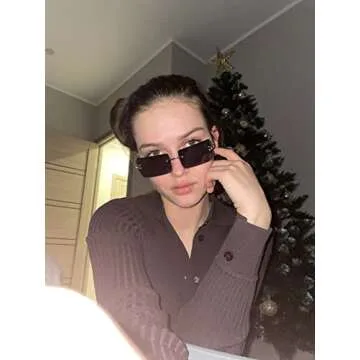 PORADAY Rectangle Sunglasses for Women Men Vintage Rimless Square Sun Glasses Candy Color (Black)