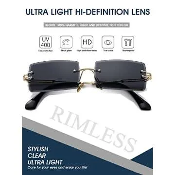 PORADAY Rectangle Sunglasses for Women Men Vintage Rimless Square Sun Glasses Candy Color (Black)