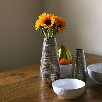 Urban Trends 25053 Ceramic Round Vase Large Dimpled Polished Chrome Finish, Silver