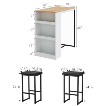 Gyger 3 Piece Dining Table with 3 Storage Shelves，Bar Table and Small Kitchen Table Set for 2，Wo...