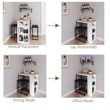 Gyger 3 Piece Dining Table with 3 Storage Shelves，Bar Table and Small Kitchen Table Set for 2，Wooden Counter Height Table Set for Kitchen，Dining Room Island Table,White