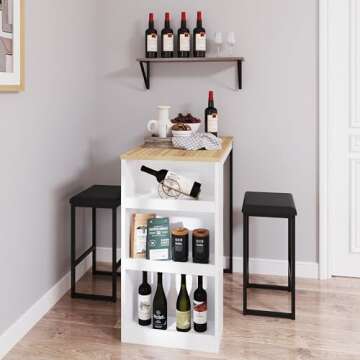 Gyger 3 Piece Dining Table with 3 Storage Shelves，Bar Table and Small Kitchen Table Set for 2，Wooden Counter Height Table Set for Kitchen，Dining Room Island Table,White