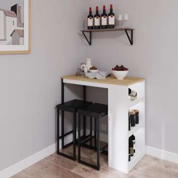 Gyger 3 Piece Dining Table with 3 Storage Shelves，Bar Table and Small Kitchen Table Set for 2，Wooden Counter Height Table Set for Kitchen，Dining Room Island Table,White