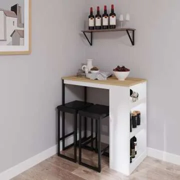 Gyger 3 Piece Dining Table with 3 Storage Shelves，Bar Table and Small Kitchen Table Set for 2，Wooden Counter Height Table Set for Kitchen，Dining Room Island Table,White