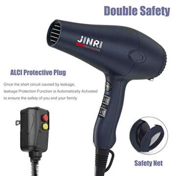 Professional Tourmaline Hair Dryer, Negative Ionic 1875W Blow Dryer with Diffuser and Concentrator, Lightweight Low Noise DC Motor Fast Dry HairDryer