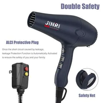 Professional Tourmaline Hair Dryer, Negative Ionic 1875W Blow Dryer with Diffuser and Concentrator, Lightweight Low Noise DC Motor Fast Dry HairDryer