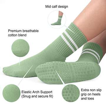 BLONGW Pilates Socks with Grips for Women - 4 Pairs Non-Slip Yoga Athletic Socks