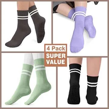 BLONGW Non-Slip Yoga Socks for Women - 4 Pairs