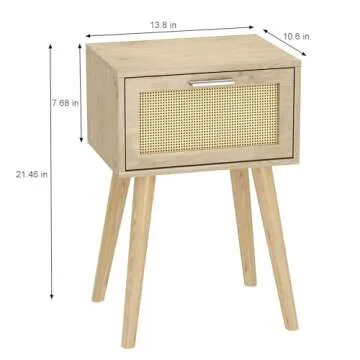 LAATOOREE Bedside Table Set of 2, Boho End Table with Solid Wood Feet for Bedroom and Living Room