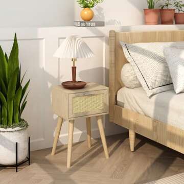 LAATOOREE Bedside Table Set of 2, Boho End Table with Solid Wood Feet for Bedroom and Living Room