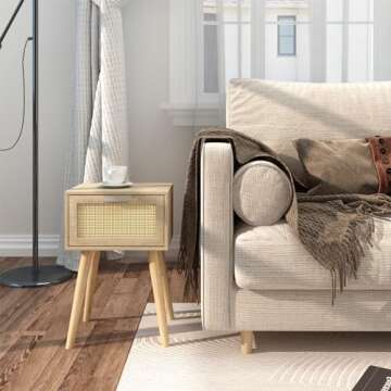 LAATOOREE Bedside Table Set of 2, Boho End Table with Solid Wood Feet for Bedroom and Living Room