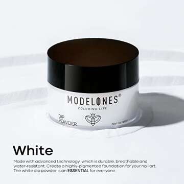Modelones Dip Powder White Color, Nail Dipping Powder French Nail Art Powder Pro Collection System for Starter Manicure Salon DIY at Home, Odor-Free, Long-Lasting, No Needed Nail Lamp Cured, 1 Oz