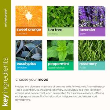 ArtNaturals Aromatherapy Top-6 Essential Oil Set - (6 x 10ml Bottles) - 100% Pure of The Highest Therapeutic Grade - Premium Gift Set – Lavender, Peppermint, Tea Tree, Eucalyptus