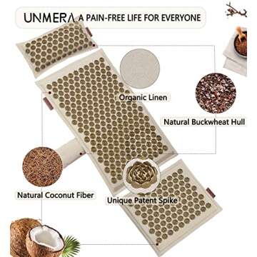 UNMERA Acupressure Mat and Pillow Set,Natural Premium Linen & Coconut Fiber Filling,FSA/HSA Eligible...