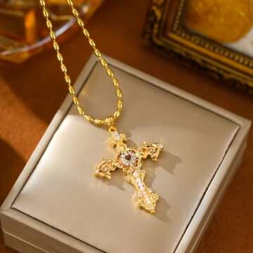 Luxurious 18k Gold Cross Pendant Necklace with Pearls