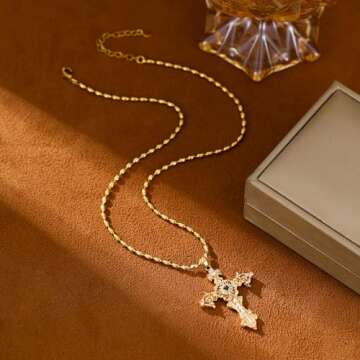 Luxurious 18k Gold Cross Pendant Necklace with Pearls