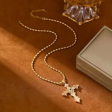 Luxurious 18k Gold Cross Pendant Necklace with Pearls