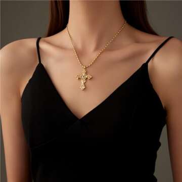 Luxurious 18k Gold Cross Pendant Necklace with Pearls