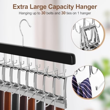 TOPIA 2 in 1 Belt Tie Hanger Storage for 30 Belts and Ties