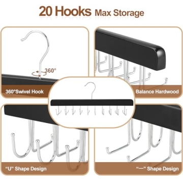 TOPIA 2 in 1 Belt Tie Hanger Storage for 30 Belts and Ties