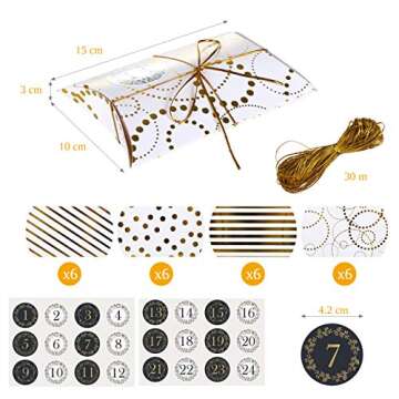 Naler Christmas Advent Calendar - 24 Pillow Treat Boxes & Stickers for Holiday Surprises