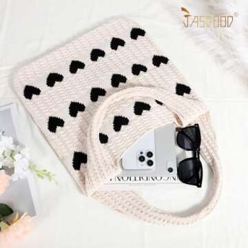 JASGOOD Crochet Beach Bags for Women Knit Summer Vacation Tote Bag Aesthetic Tote Boho Shoulder Handbag