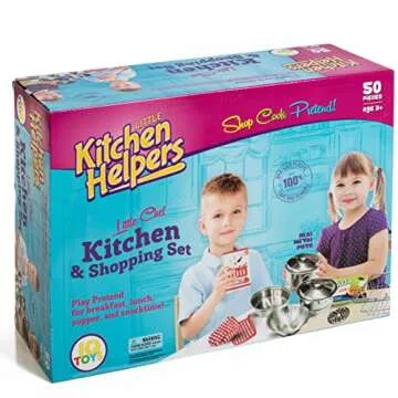 IQ Toys 50 Piece Complete Pretend Play Food and Kitchen Set, Complete with Supermarket Shopping Basket, Toy Cooking Pots, Pans, and Utensils, Kitchen Play Food and Accessories…