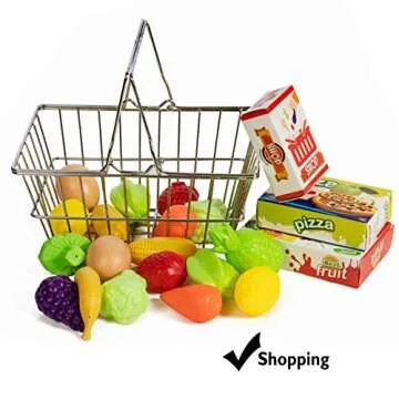 IQ Toys 50 Piece Complete Pretend Play Food and Kitchen Set, Complete with Supermarket Shopping Basket, Toy Cooking Pots, Pans, and Utensils, Kitchen Play Food and Accessories…