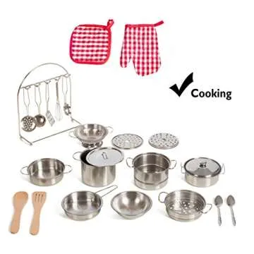 IQ Toys 50 Piece Complete Pretend Play Food and Kitchen Set, Complete with Supermarket Shopping Basket, Toy Cooking Pots, Pans, and Utensils, Kitchen Play Food and Accessories…