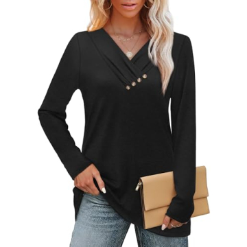 Elegant Long Sleeve V-Neck Tunic Tops for Women – Versatile Fashion 2025
