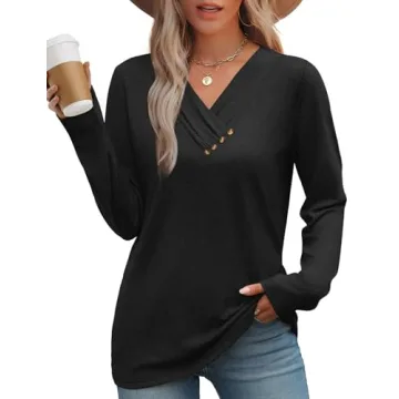 Trendy Women's Long Sleeve V Neck Tunic Top for 2025 Fashion