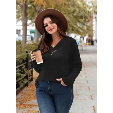 Trendy Women's Long Sleeve V Neck Tunic Top for 2025 Fashion