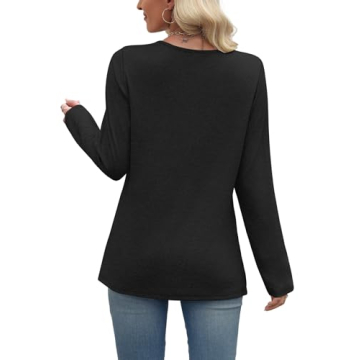 Trendy Women's Long Sleeve V Neck Tunic Top for 2025 Fashion