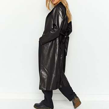 Chouyatou Women's Fashion Faux Leather Trench Coat