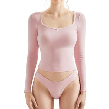 OMKAGI Womens Lounge Set Lace Square Neck Long Sleeve Tops Wide Leg Pants 2 Piece Outfits(S,212-Pink)